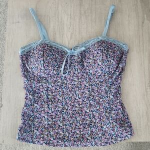 No Boundaries Multicolor Floral Camisole with Blue Lace